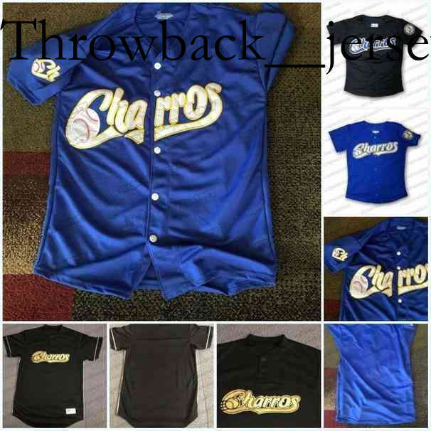 Thr Charros De Jalisco Black Blue 100% Stitched Blank Baseball Jersey