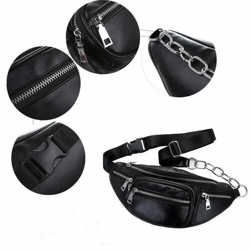Women chest Pack Punk Bag Solid PU leather handbag Womens Belt Waist Bag Women Waist Pack cell phone BagsT251128