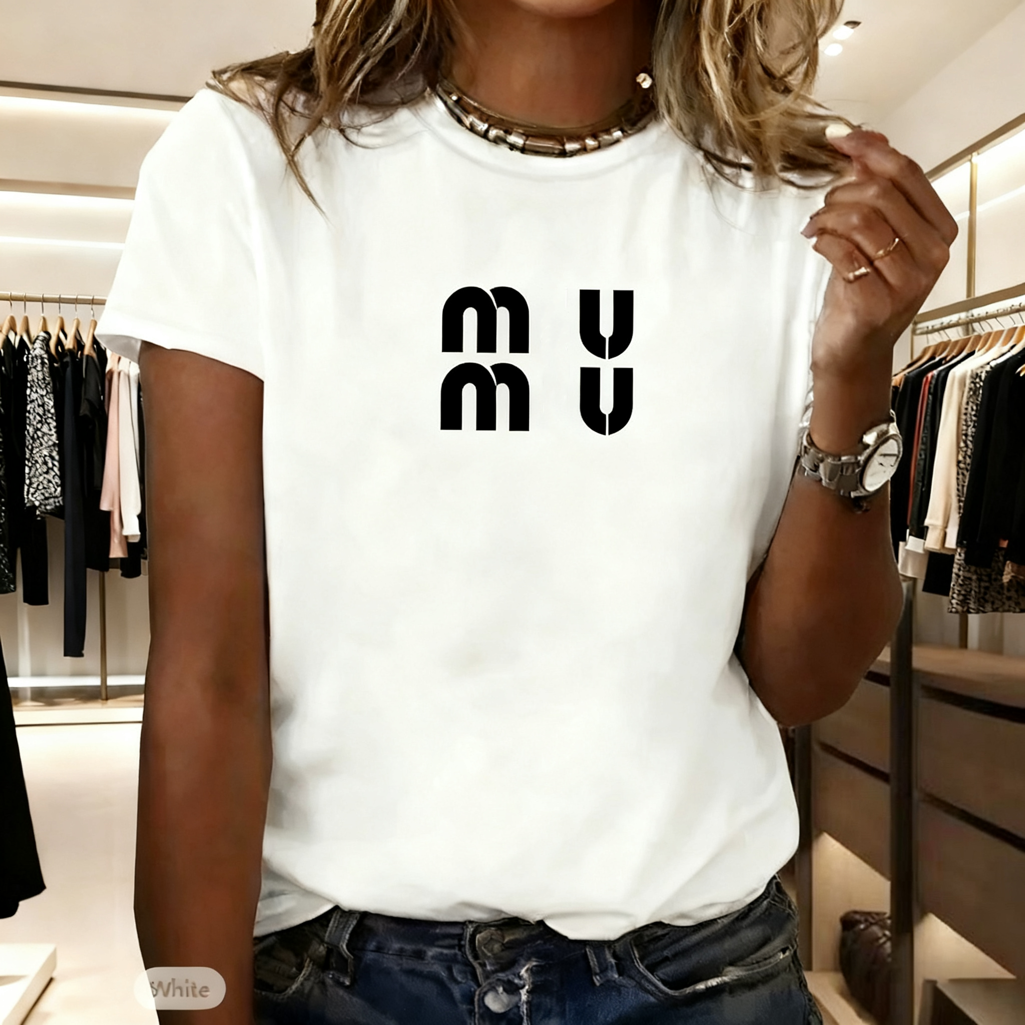 Designer women's T-shirt, fashionable letter print 5D multi-functional style, suitable for daily outings casual commutes. black and white 10 colors