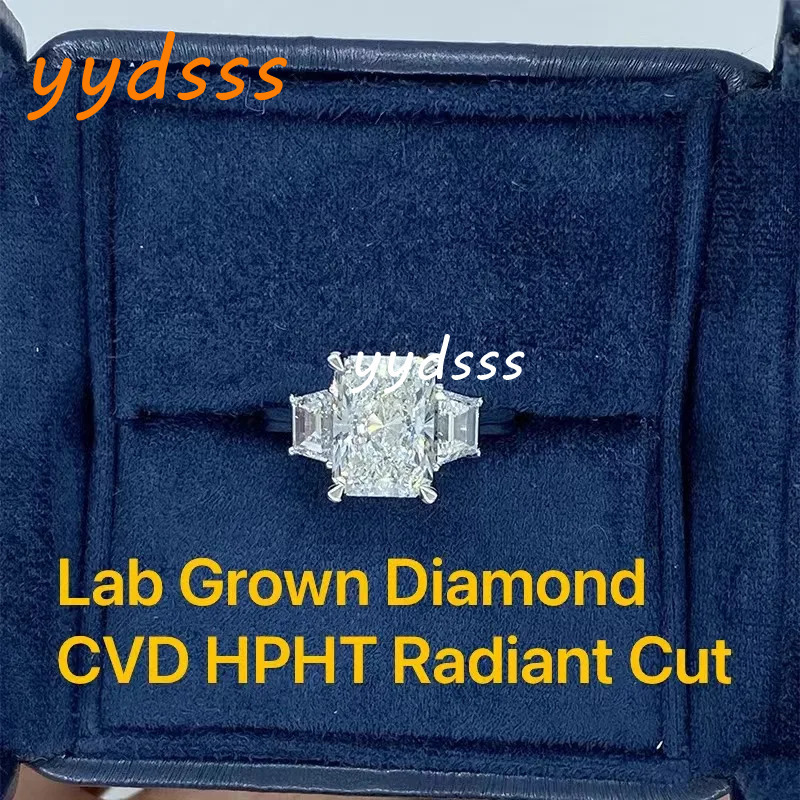 IGI Certificate Lab Grown Diamond Wedding Ring Radiant 14K White Gold 2Ct CVD HPHT Diamond DEF Color VS-VVS