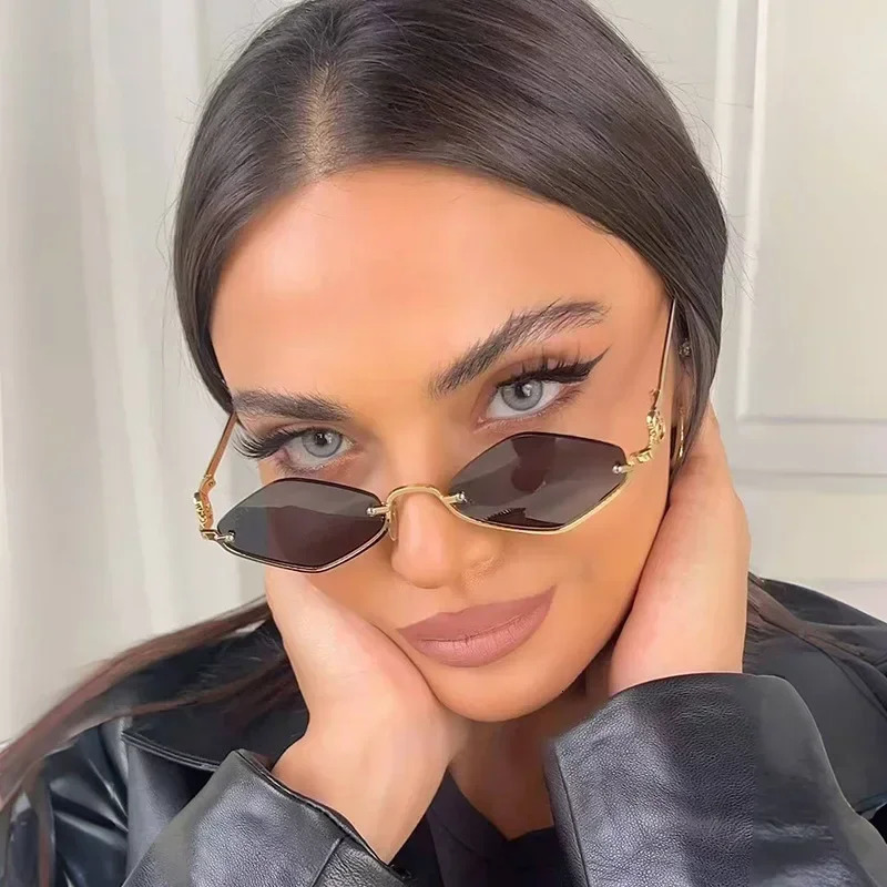 Metal Sunglasses for Women Men 2025 Half Frame Diamond Shaped Sunglasses Dopamine Small Outdoor Sunglasses 251125