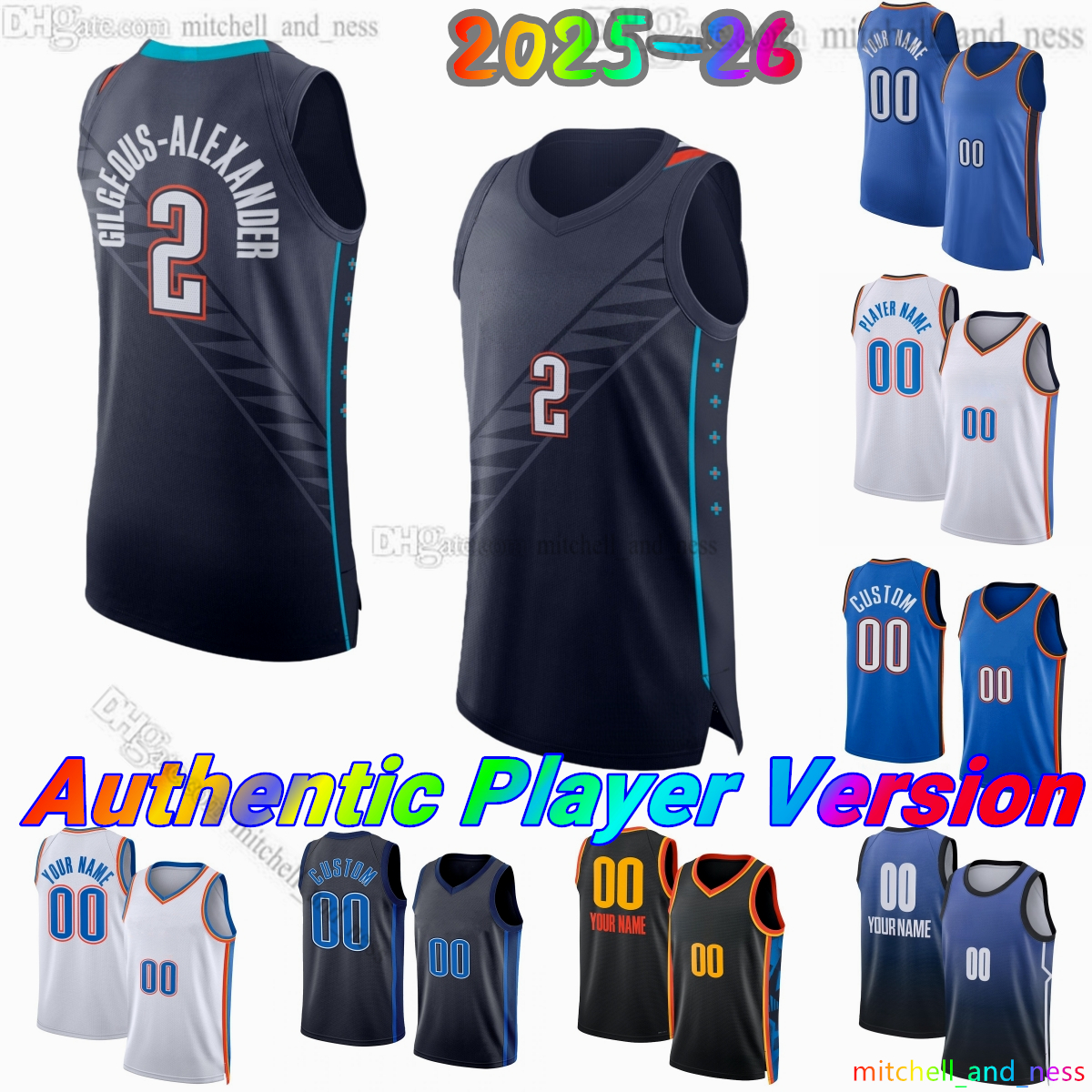 Custom New City 2 Gilgeous-Alexander Player Version Basketball Jersey 8 Jalen Williams 7 Chet Holmgren 25 Ajay Mitchell 21 Aaron Wiggins Authentic Stitched Jerseys