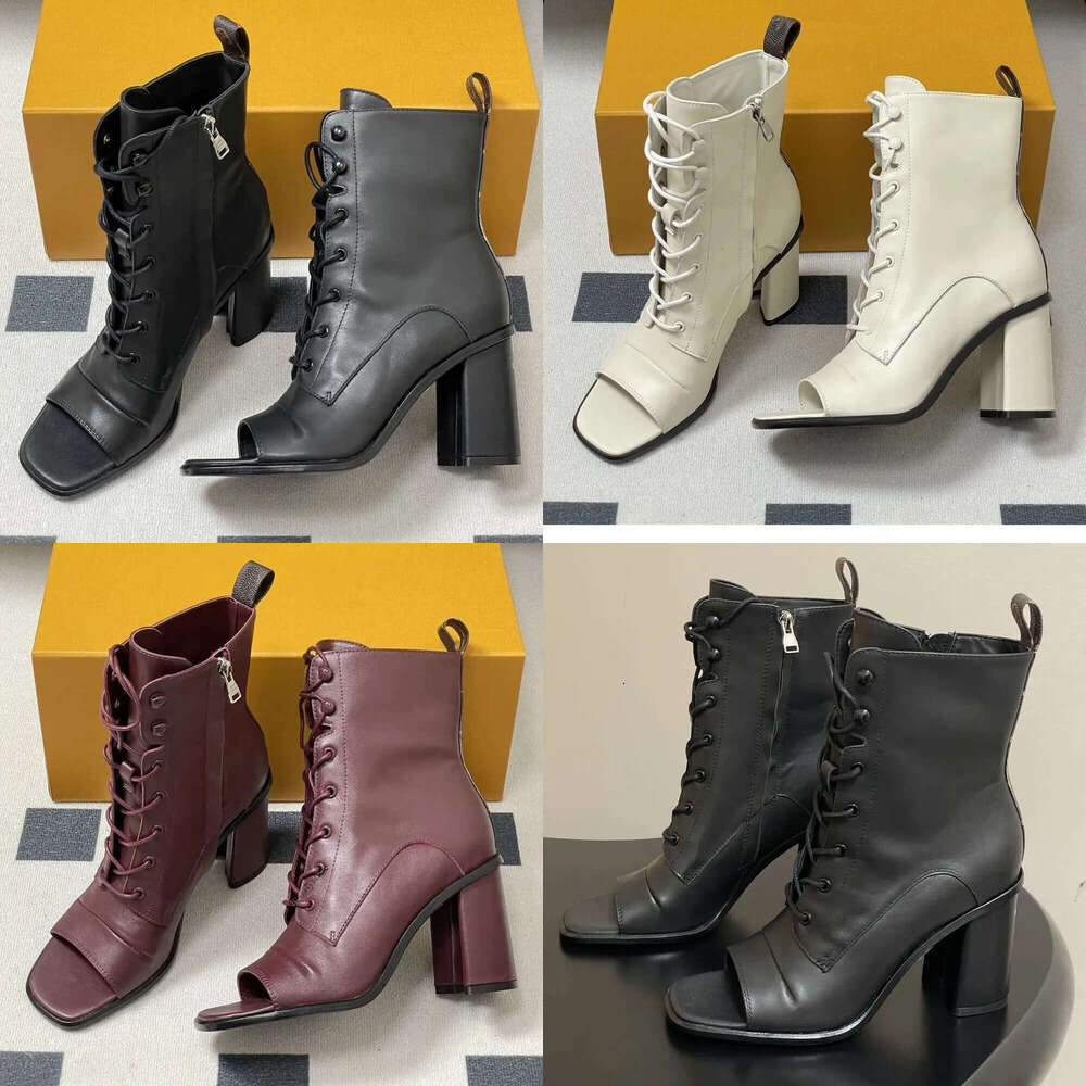luxury Ankle Boots designer shoe woman peep toe leather Strap zip high Chunky heel laddy boots fashion patty Hight Heels Boot womens booties dress shoe