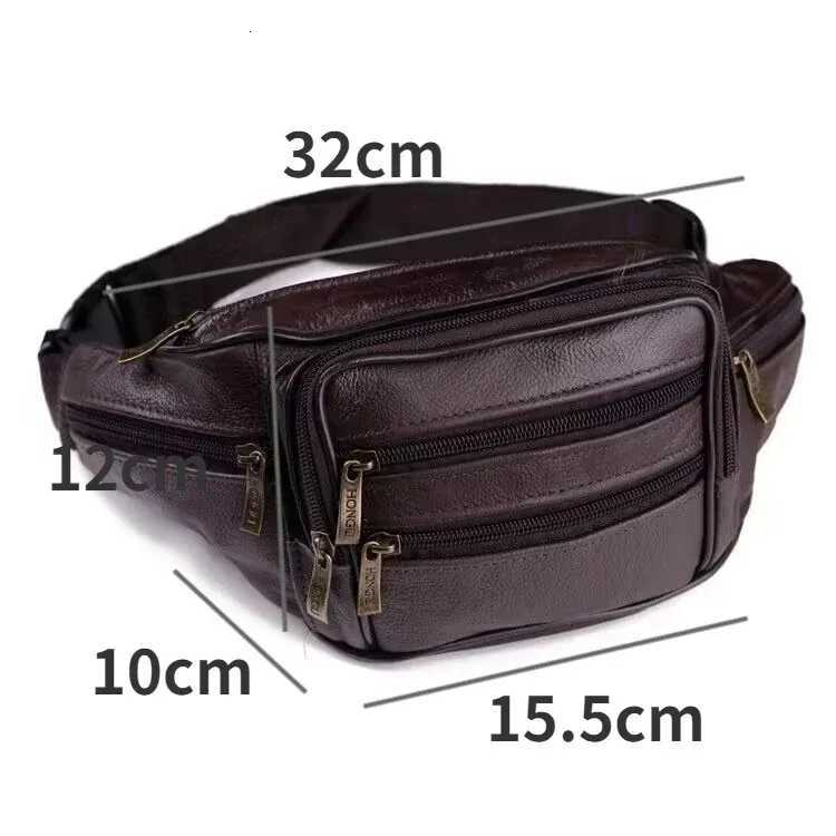 Large Capacity Waterproof Real Genuine Leather Mens Waist Bag Cowhide Male Zipper Site Workers Travel Leisure Phone Chest BagT251128