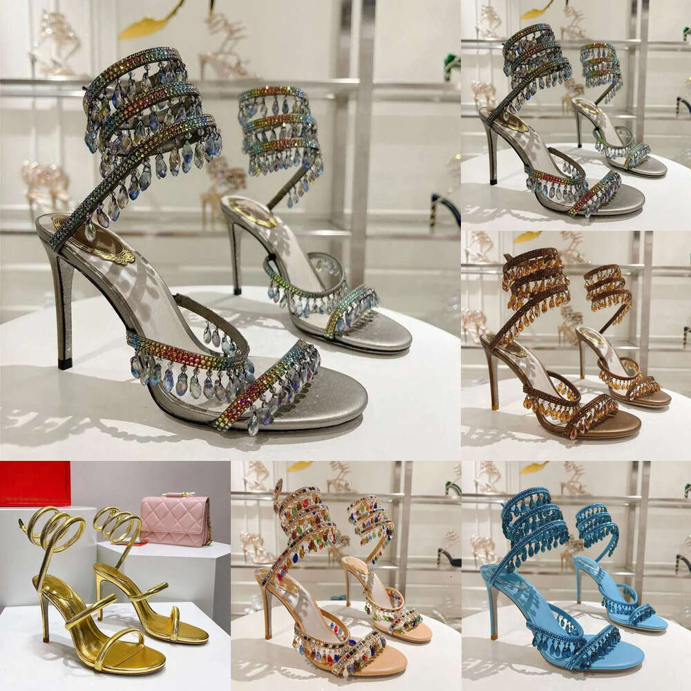 luxury diamond serpentine wrapped high heels 10cm women's designer banquet dress party fashion evening shoes Crystal Chandelier stiletto high-heeled sandals