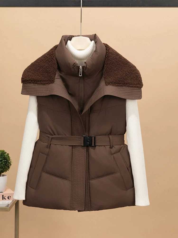 New Womens Quilted Puffer Vest Thicken Warm Winter Hooded Coat Solid Color Sleeveless Padded Outwear Cropped Button Zip Up CoatT251128
