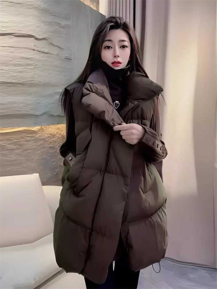 Fashion Stand-up Collar Casual Down Sleeveless Vest Autumn Winter New Korean Womens Vintage Warm Cotton WaistcoatT251128