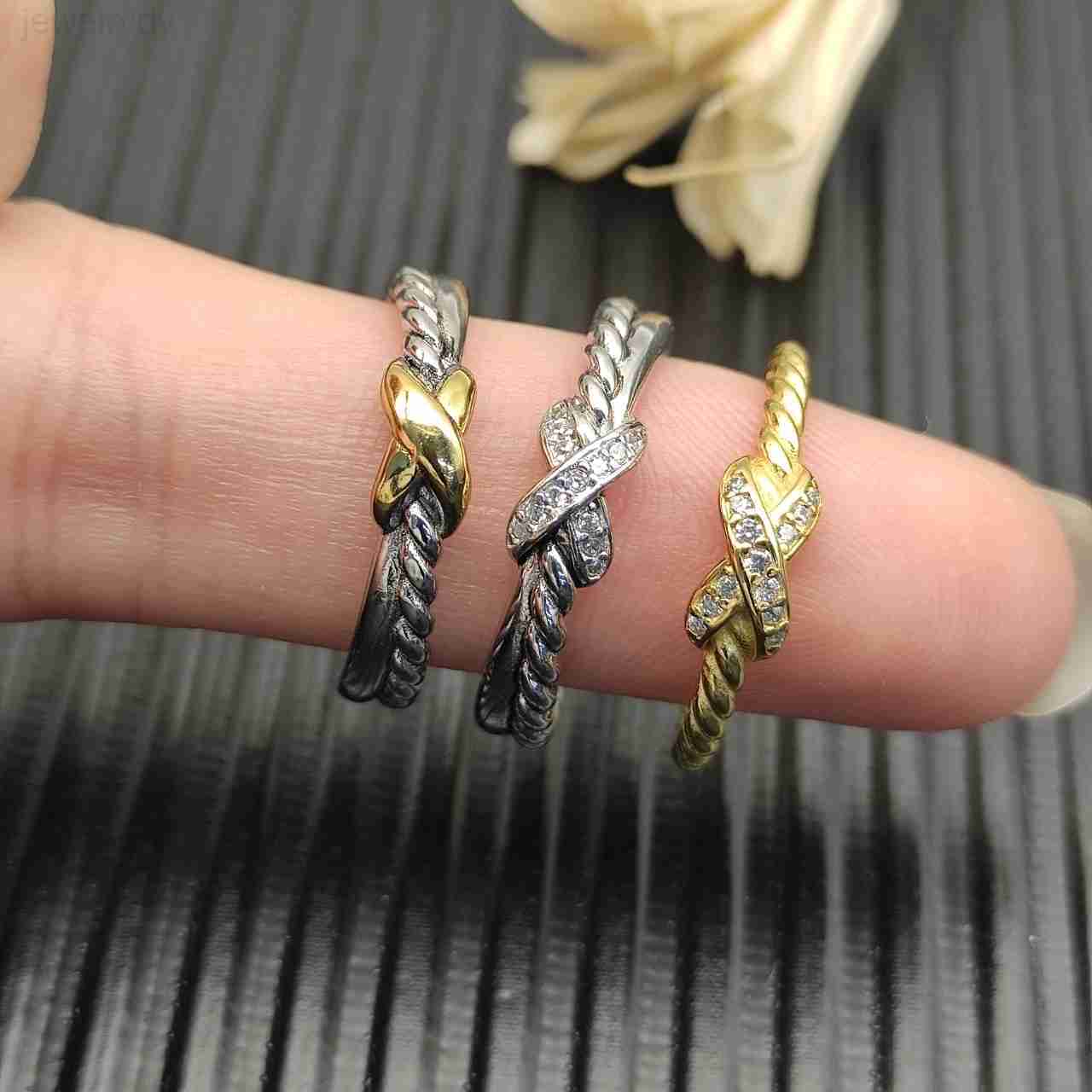 David Jewelry Yurmabs Ring Men Plated Gold Rings Designer for Women Twisted Braided Engagement Wedding Diamond Mens Ring Fashionable Punk