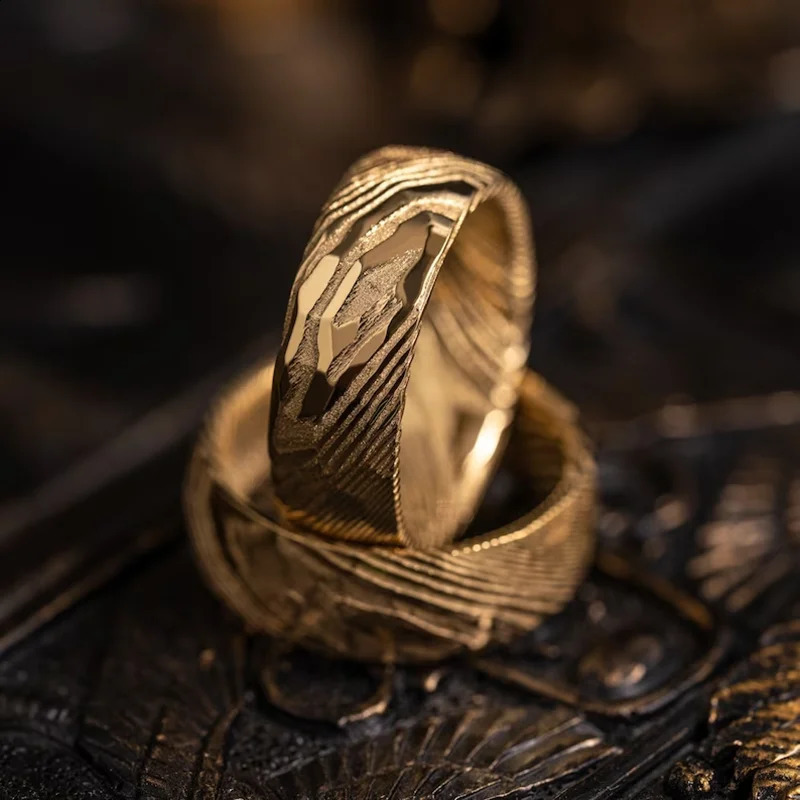 Mens Wedding Rings Damascus Steel Band for Men Ring Engagement Jewelry 250427