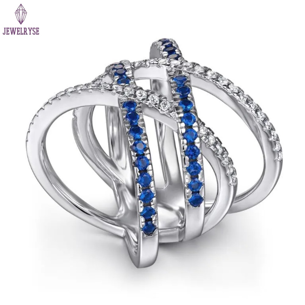 Drop Ship Ins Wedding Rings Luxury Jewelry 925 Sterling Silver Bue Sapphire CZ Diamond Gemstones Party Eternity Women Engagement Cross Ring For Lover 