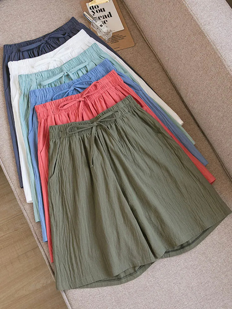 Womens Summer Casual Cotton Linen Shorts High Waist Loose Soft s M3XL 250428