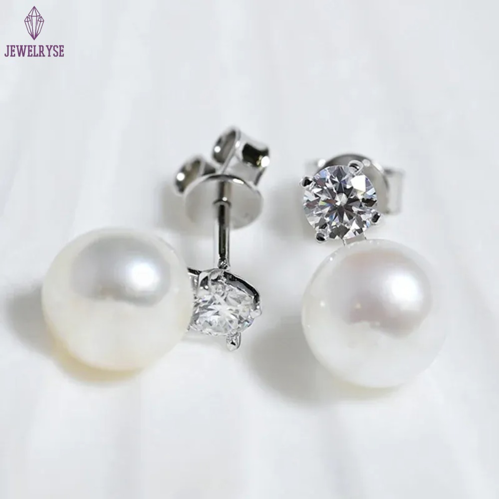 Houtros 0.1/0.3 Carat Moissanite Stud Earrings For Women Freshwater Pearl Drop Earring 925 Sterling Silver Fine Jewelry with GRA