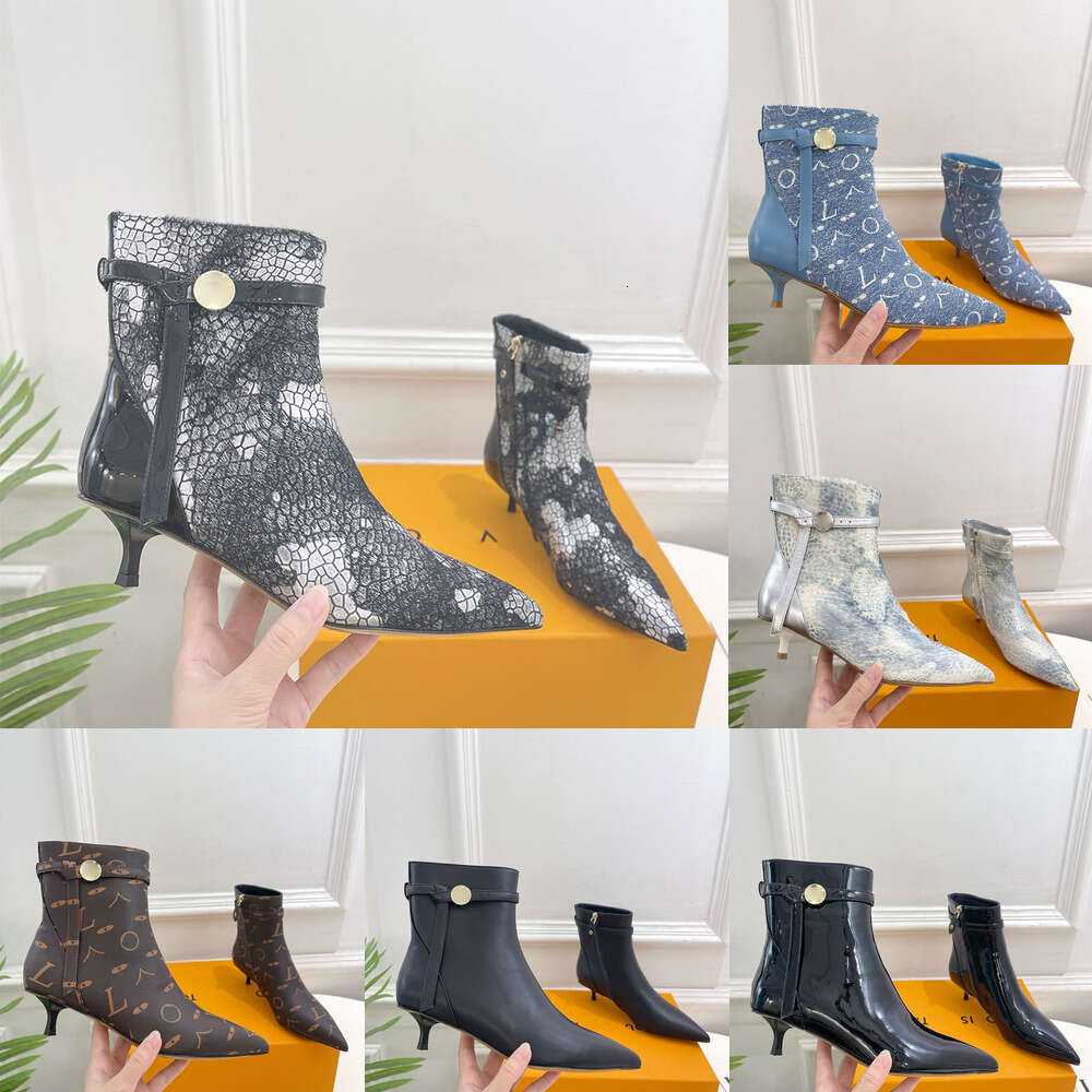 TOP luxury Ankle boot Designer shoe woman pointed Toe goblet stiletto heel booties leather Patent Leather cowboy buckle strap Womens patty Vintage Ladie Martin Boot