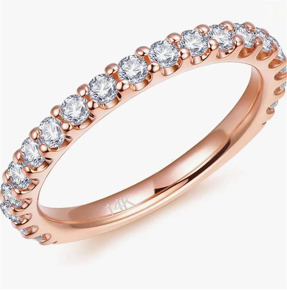 14K Solid Gold Band Rings 2.5mm lab-grown diamond Half Eternity Bands Womens Band Ring custom made platinum wedding ring