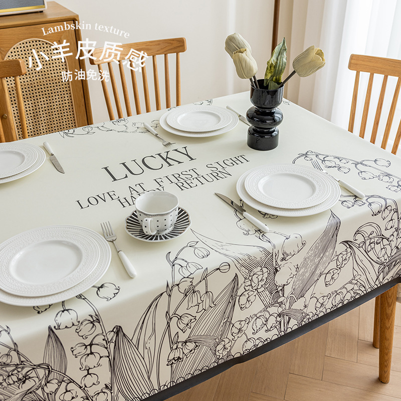 B433 new lambskin printed tablecloth light luxury atmosphere tablecloth waterproof and oil-proof washable coffee table cloth heat insulation