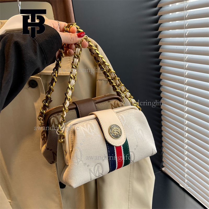 TB BHULAMTE Designer 2025 Alphabet Logo Shoulder Bag Luxury Fashion Chain Mini Splicing Flower Handbag Striped Small Square Bag Crossbody Bag Elegant 