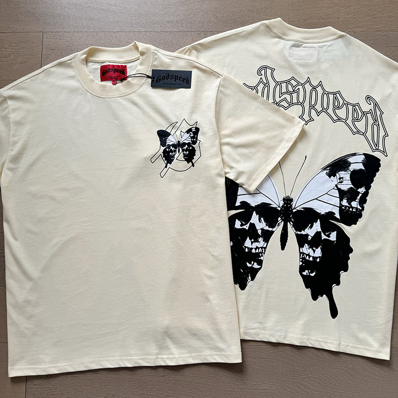 Statue Printed GOD SPEED Black Short Sleeve High Street Round Neck Pure Cotton Godspeed T-shirts
