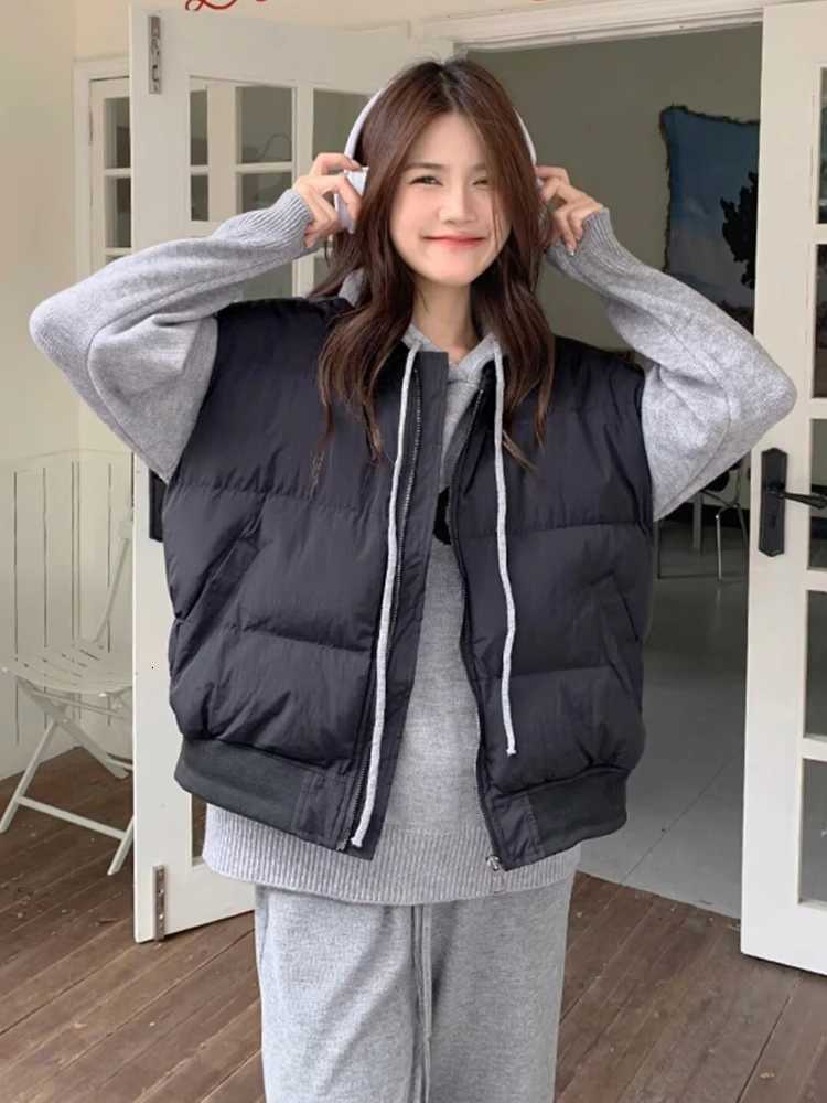 Vests Women Plus Velvet Solid Patchwork Zipper Autumn New Fashion All-match Korean Style Hipster Warm Sleeveless Tops PrevalentT251128