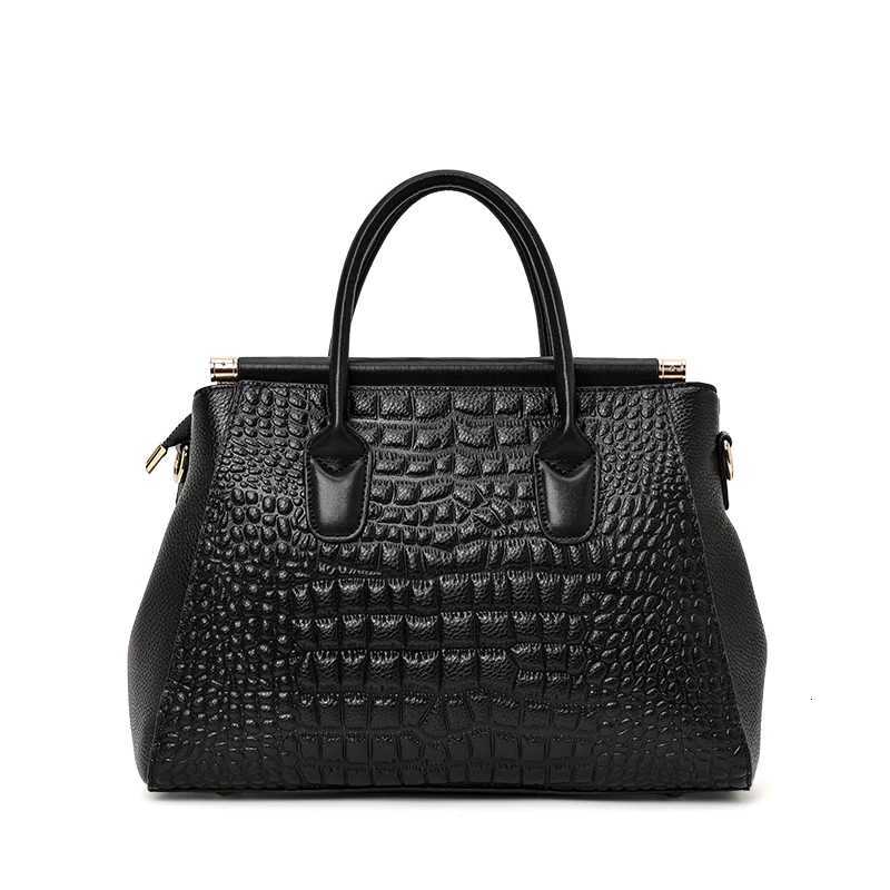 Genuine leather cowhide womens handbag crocodile pattern large capacity detachable shoulder strap crossbody shoulder bag K251128
