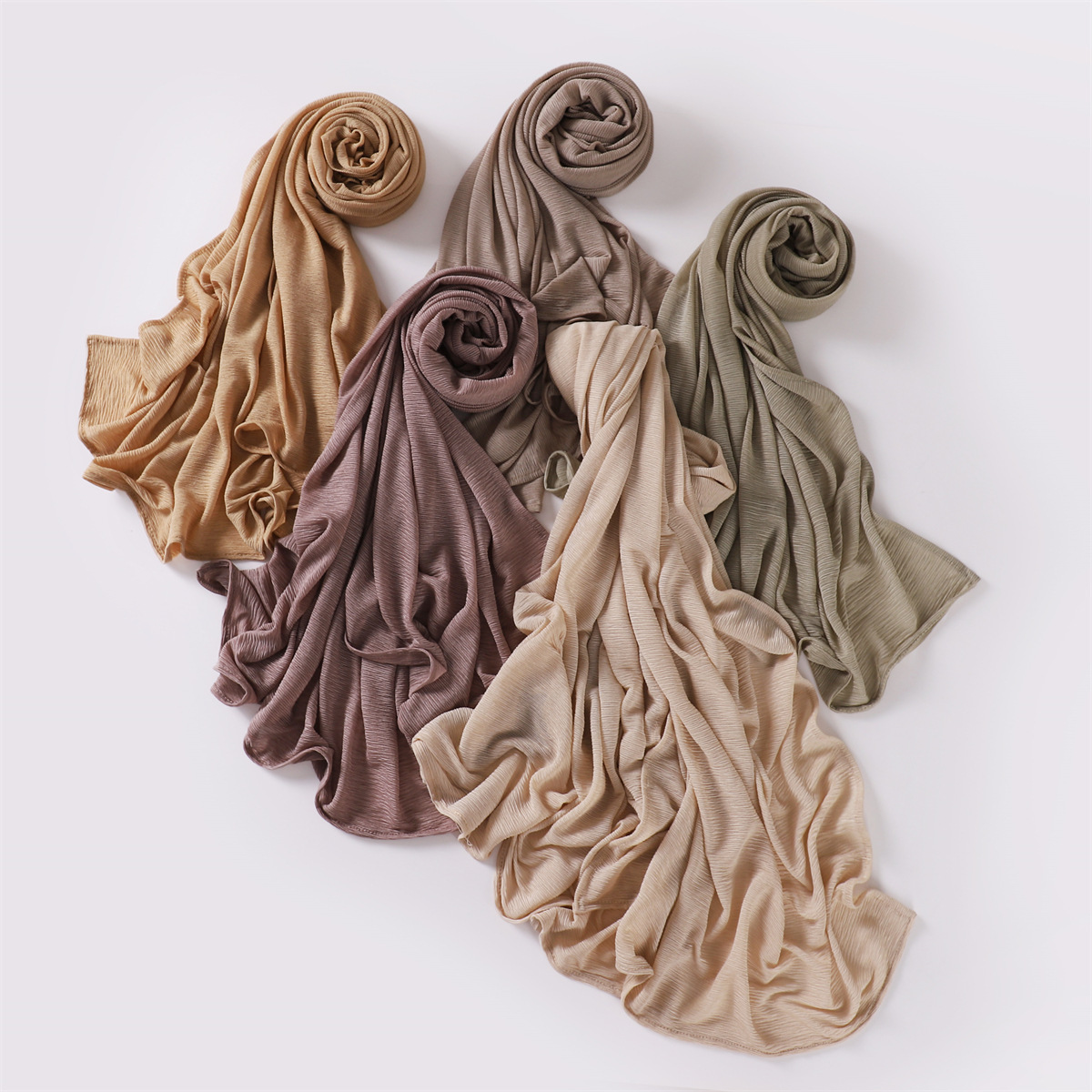 K547 Cross-border new women's soft solid color elastic breathable wrinkled jersey pleated head scarf hijab scarf