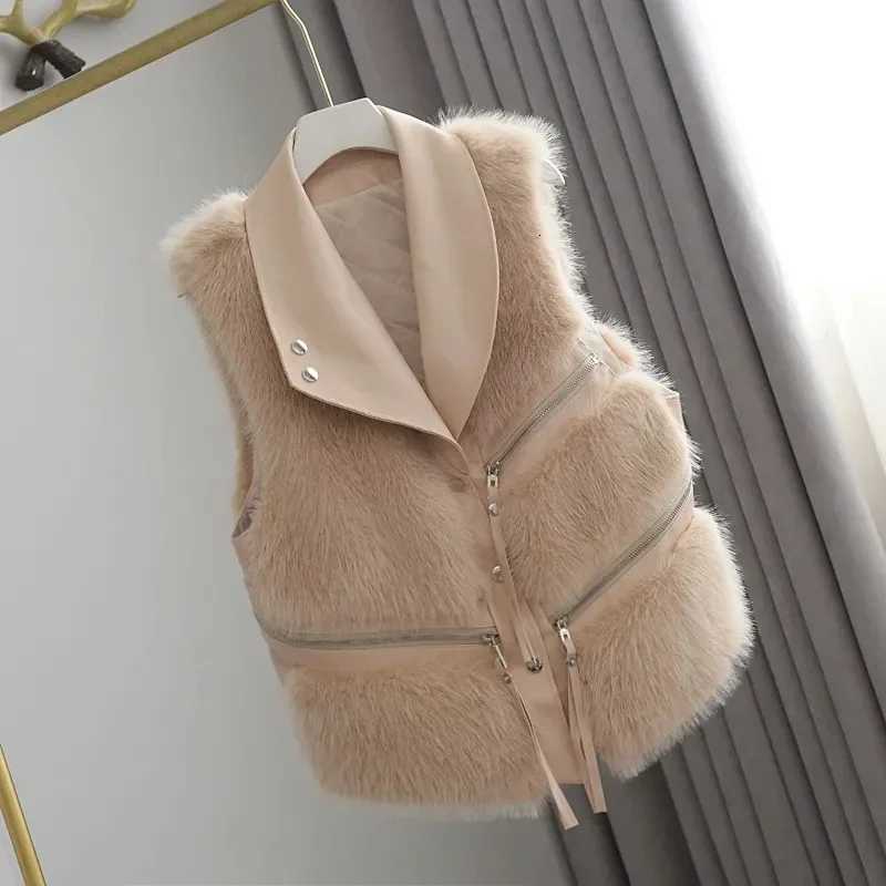 2025 New Fur Vest Womens Short style Spliced Imitation Fox fur grass Coat Artificial fur vest Coats Female warm JacketsT251128