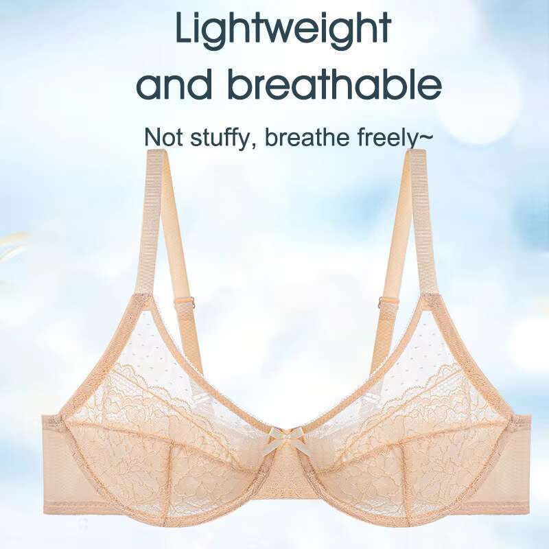 DHessentials Women's plus size nylon lace mini bra with full coverage lifting underwear, adult heavy chest, thin knit daily cup