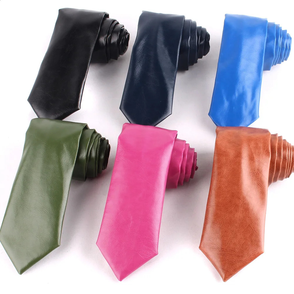 PU Leather Ties For Men Casual PU Neckties Fashion Solid Mens Necktie For Wedding Business Suit Tie 250427