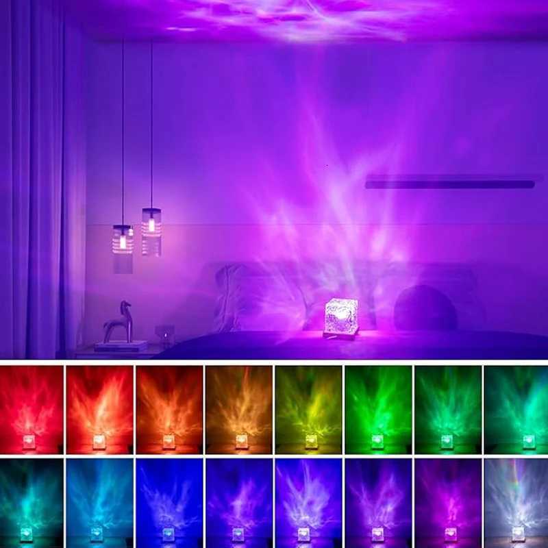 Northern Lights Projector Lamp 16 Colors Ocean Wave Night Light Remote Control Party Atmosphere Light Home Bar Restaurant Gift M251128