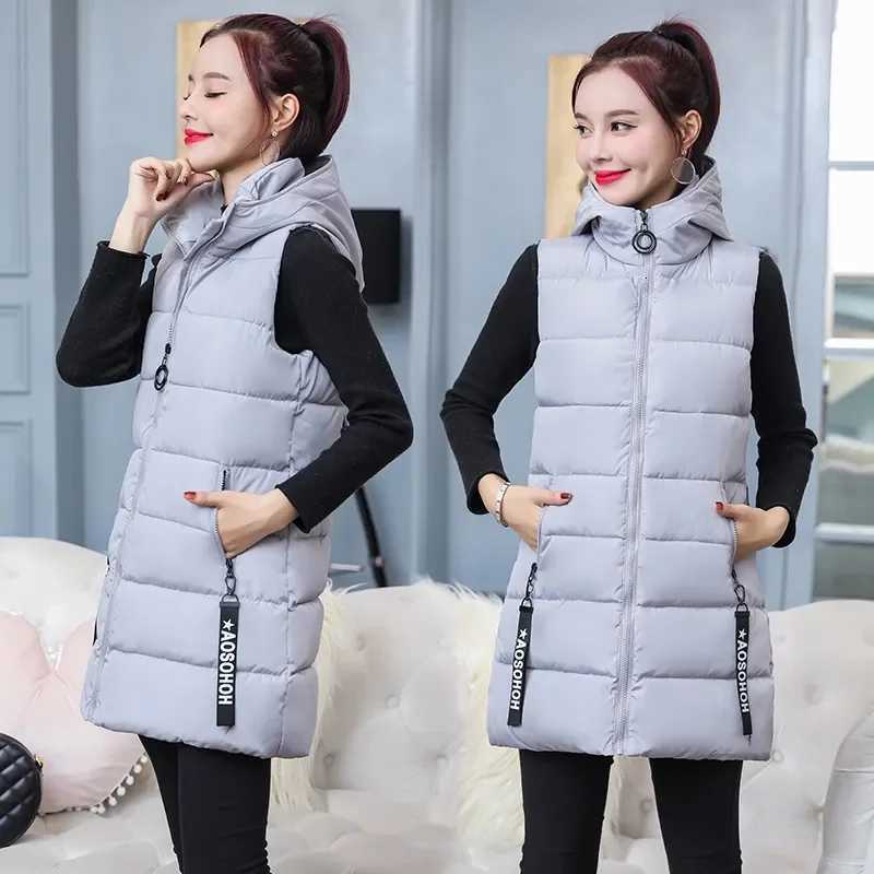 2025 new Down Cotton Vest Women Autumn Winter Hooded Puffer Parkas Long Sleeveless Coat Female loose Warm Waistcoat tideT251128