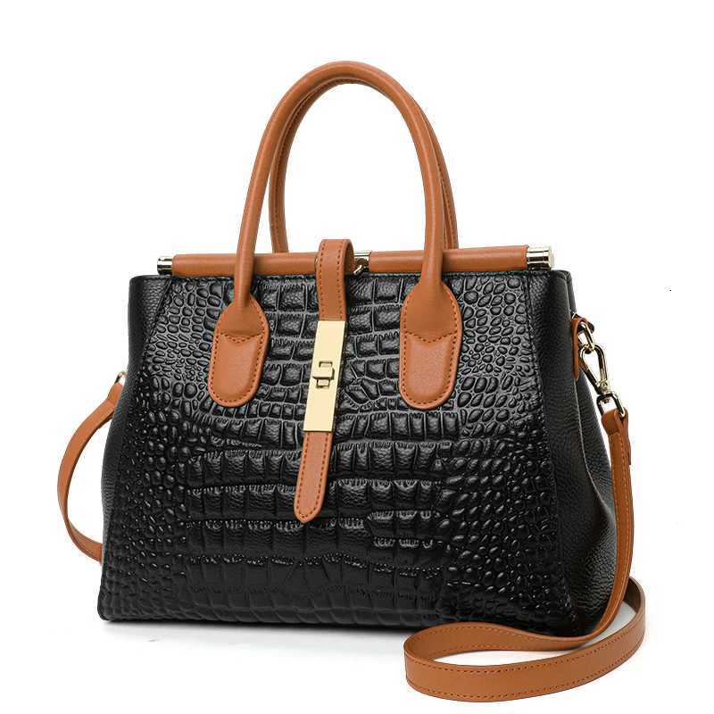 Aidrani New womens leather bag large capacity color blocking design handbag with crocodile pattern printed on the surface K251128