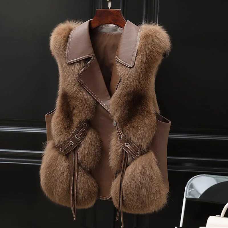 Leather Vest Womens Short Coat 2025 Autumn and Winter New Splicing Imitation Wool Vest Fashionable YoungT251128