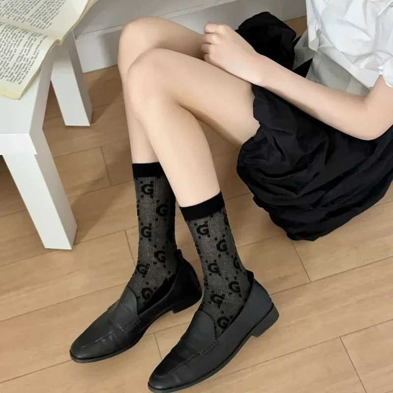 Trendy Womens Mid length Socks Double Needle Thin Spring/Summer Breathable Short Socks Korean Edition Base Long Socks J251128