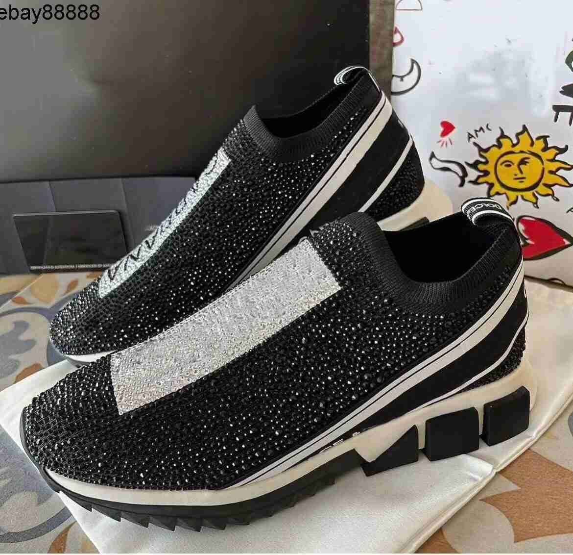Famous Brand Sorrento Men Sneakers Shoes White Black Blue with Fusible Crystals Trainers Comfort Outdoor Perfect Traine dolcely gabannaly gabbanaism dgism d g 11QP
