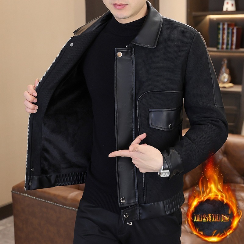 Mens Y2K Jacket Splicing Corduroy Flip Pocket Knitted Jacket Autumn Casual Windproof Jacket Mens Clothing 241108