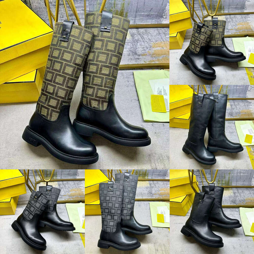 Designer shoe Woman Ankle Mid Calf Boots Top Luxury Fashion Vintage Brand Shoes Martin boots Round Toe Classic letter logo leather canvas Flat Ankle Boots Knee Boots