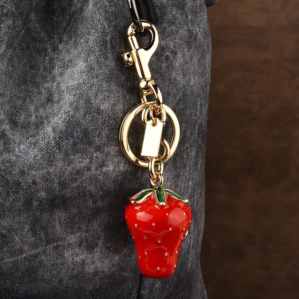 Delicious Fruit Red Strawberry Pendant Keychain Cute Strawberries Charms Keyring For Women Men Key Bag Ornament Accessories Gift 250428