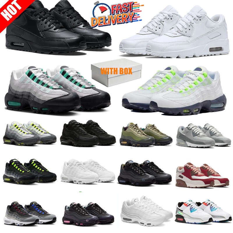 With Box Designer 90 95 Running Shoes Mens Womens Sneakers Triple Black White Neon Olive Yellow Cool Grey Sports Shoe Thick Cushion Bottom Trainers Eur 36-46