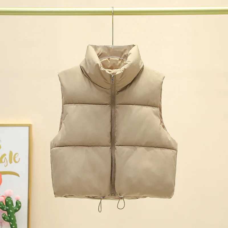 Winter Short Down Sleeveless Vest Women Warm Stand Collar Zipper Jacket Casual Fashion Quilted Cropped Coats Street OuterwearsT251128
