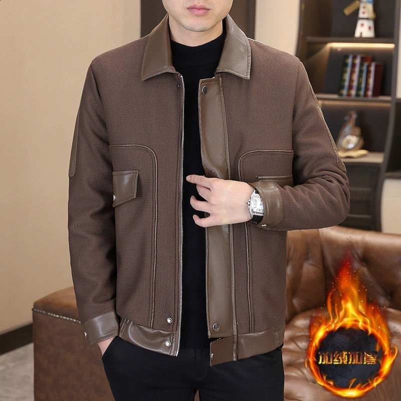 Mens Y2K Jacket Splicing Corduroy Flip Pocket Knitted Jacket Autumn Casual Windproof Jacket Mens Clothing 241108