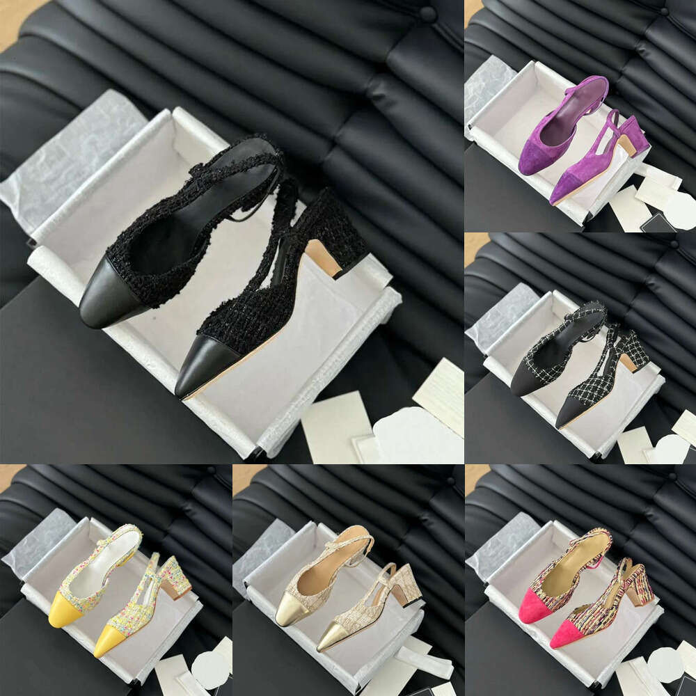 25 New Designer heels Office Party dress Wedding shoes Luxury slingback kitten sandals Suede Patent Leather Tweed women's flat chunks block heel sandal