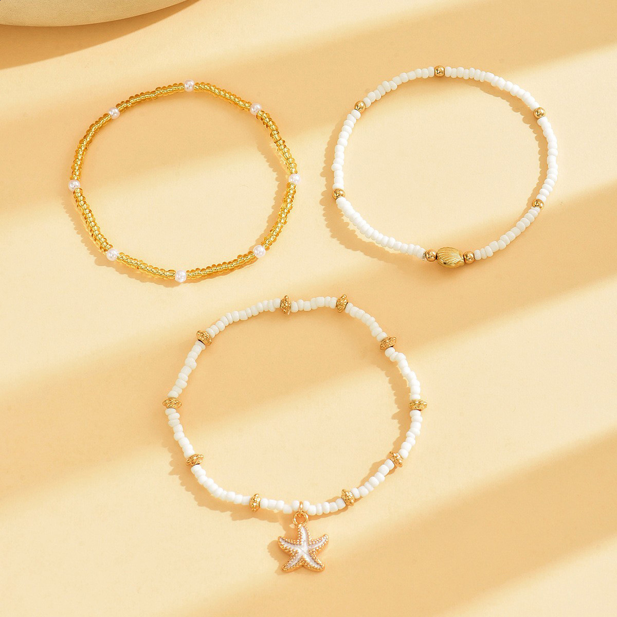 New Summer Bohemian Style Drip Oil Sea Star Shell Rice Bead Foot Chain Three Piece Set