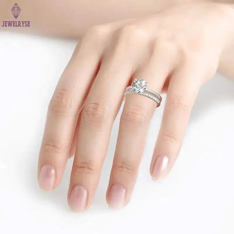 ANZIW 2 Carat All Moissanite Ring Bridal Sets Silver 925 Solitaire Engagement Wedding Rings Stackable Eternity Bands for Women
