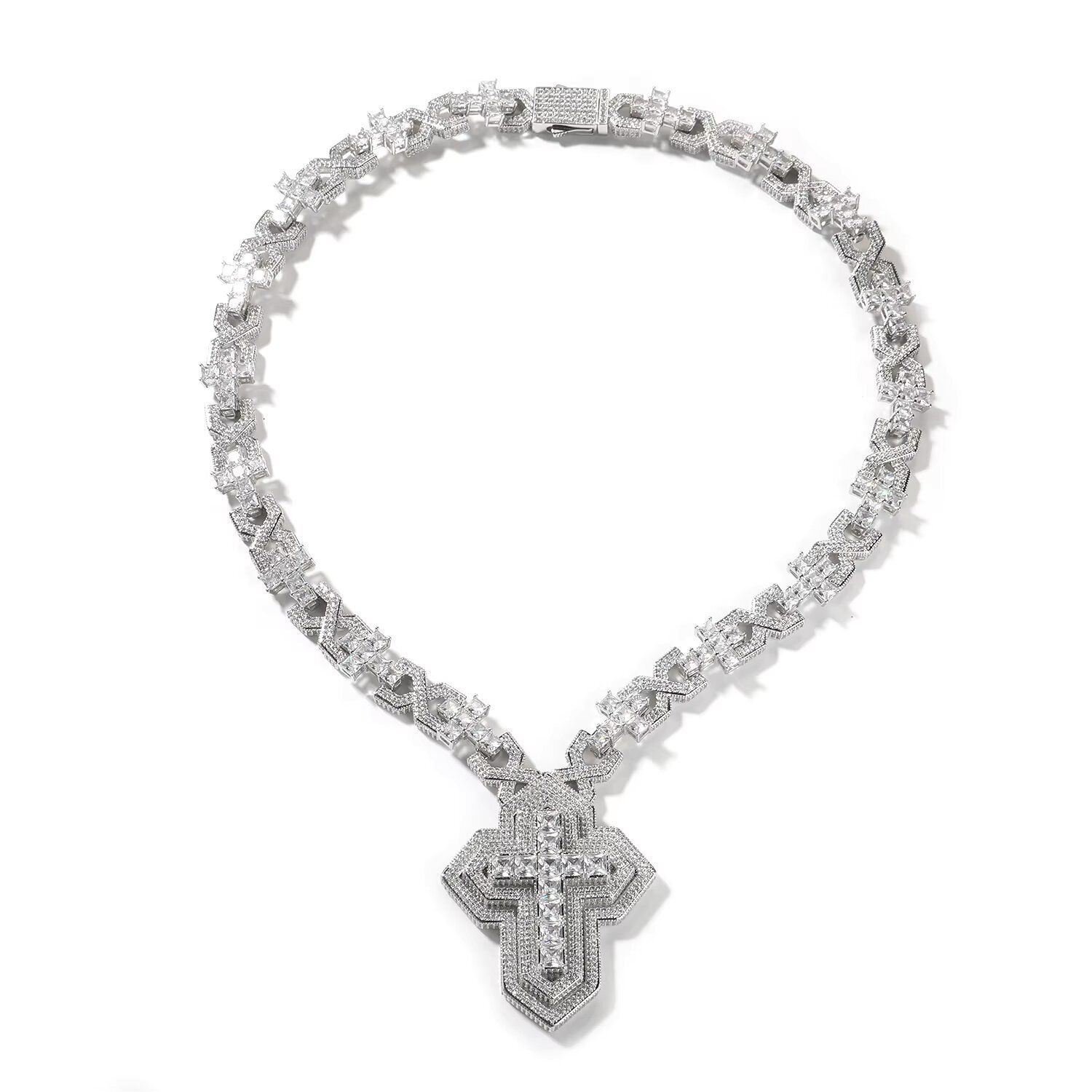 2026 Lifeng Jewelry Bust Down VVS Moissanite Two Tone Cross Pendant Hiphop Sterling Silver Diamond Charm Necklace Jewelry Set