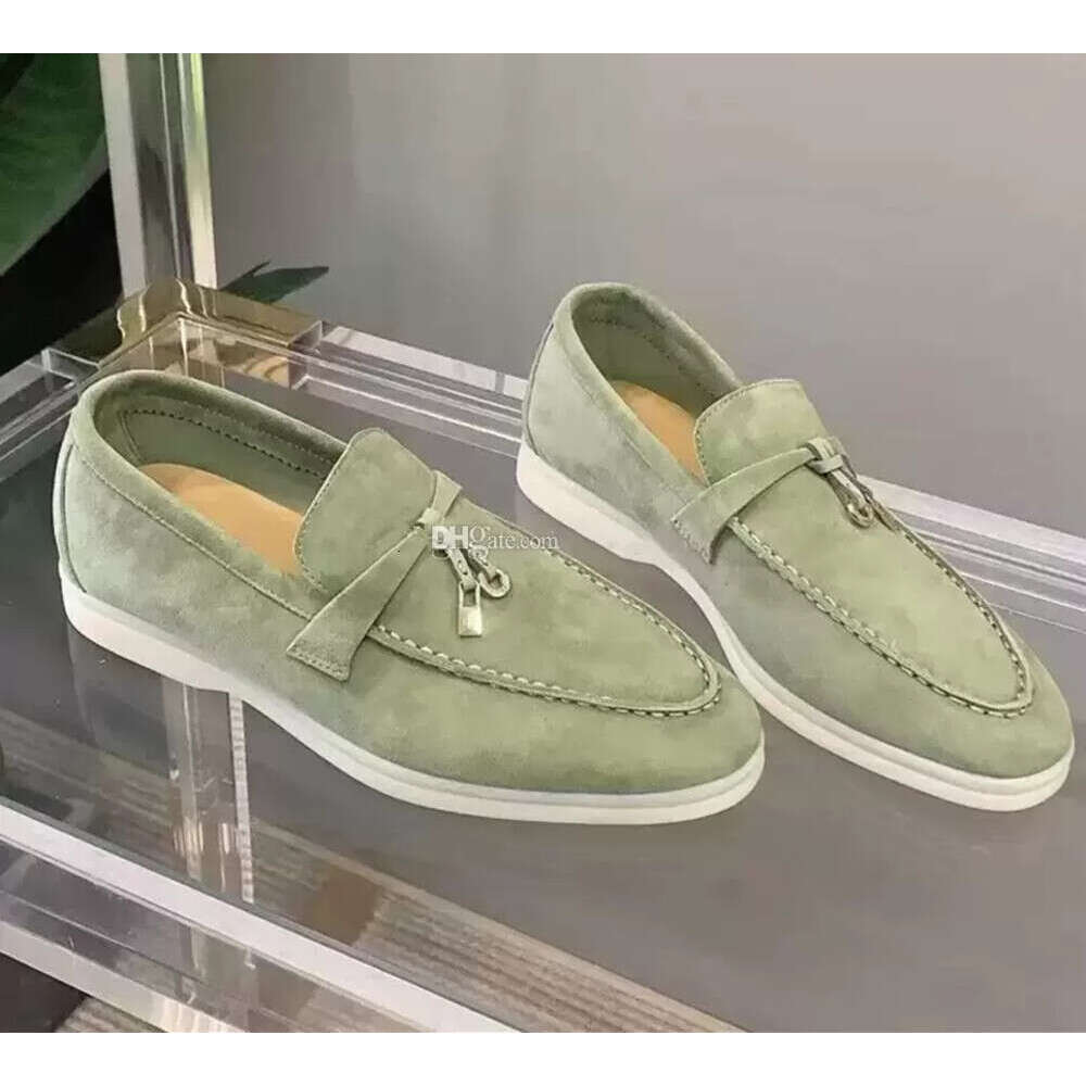 Lora Pianno Loafer Shoes Designer Luxury Brand Suede Leather Soft Rubber Fabric Shoes Charms Embellished Walk Loafers Couple Genuine Mens Womens Casual Slip D0f