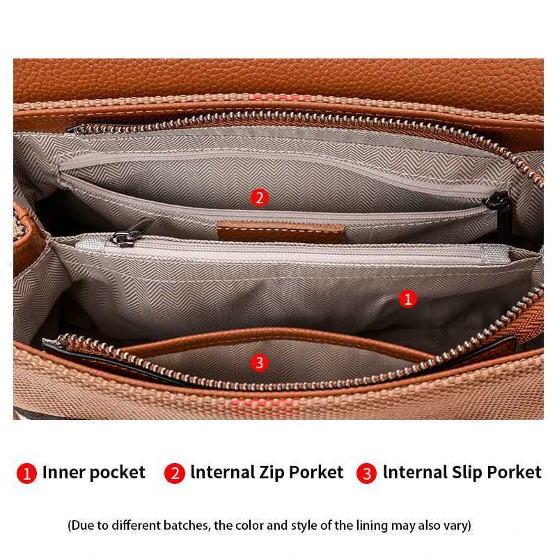 Aidrani Fashion Plaid Canvas Womens Handbag Classic Versatile Large Capacity Cowhide Single Shoulder Crossbody Bag K251128