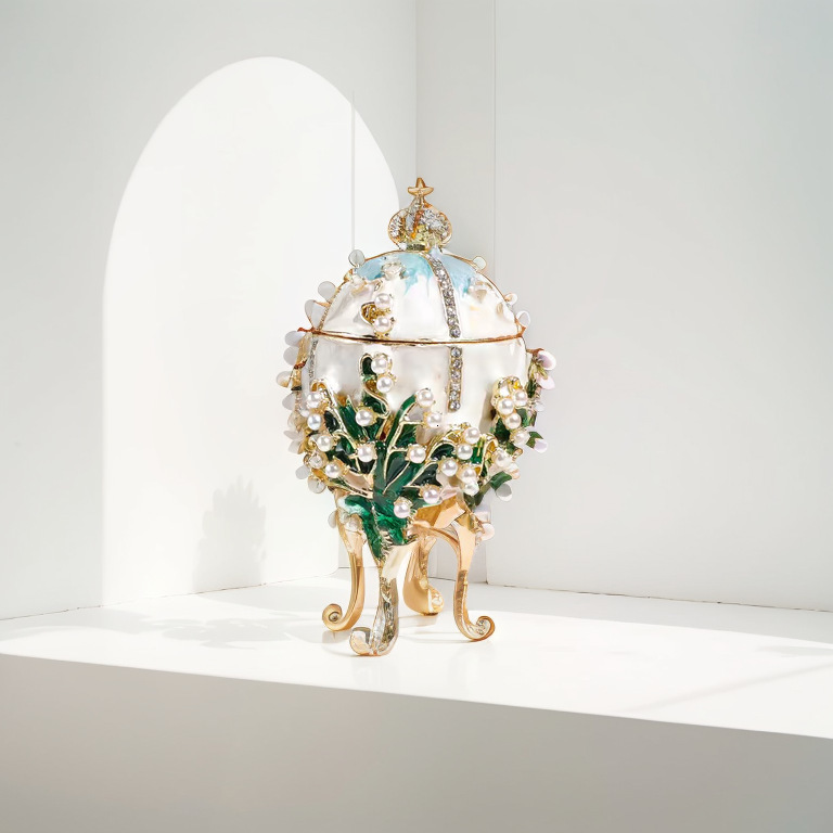 Jewelry Stand Enamel Easter Egg Crystal Flower Crown Trinkets Box Ring Holder Mini Storage Collectible Figurines Creative Gifts 230228