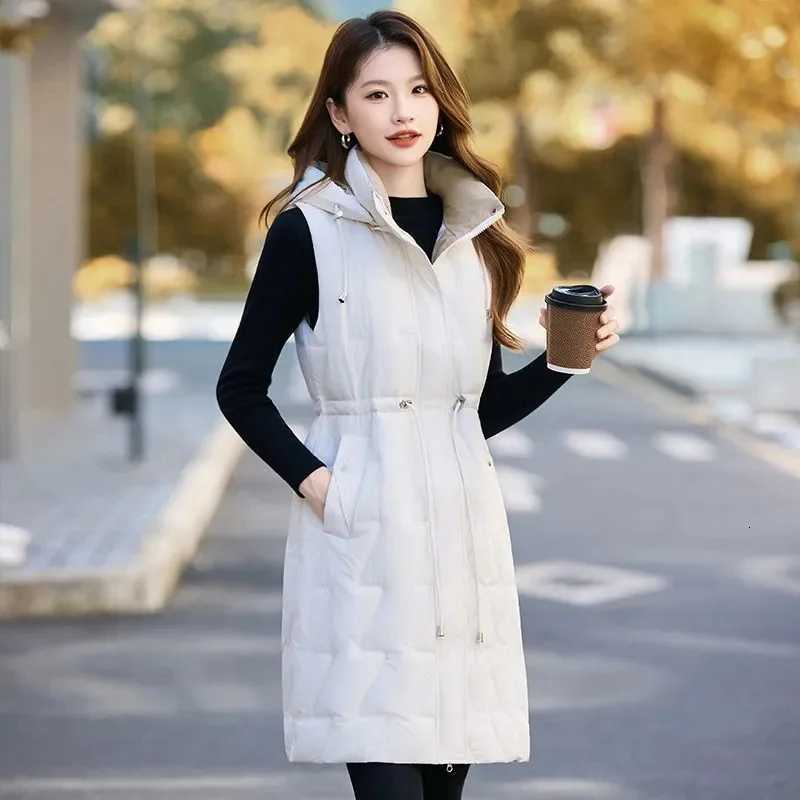 Winter Down Cotton Sleeveless Vest Women Warm Hooded Mid Long Jacket Casual Female Waistcoat Fashion Outerwears Chaleco MujerT251128