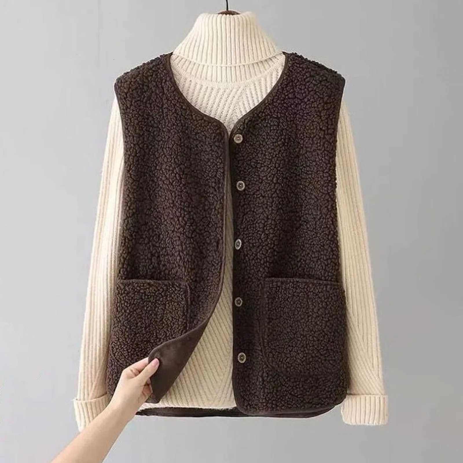 WomenS Teddy Fleece Vest Autumn Thin Vest Sleeveless Coat Plain Plush Vest Short Jacket Loose Fleece Vest Women OutwearT251128