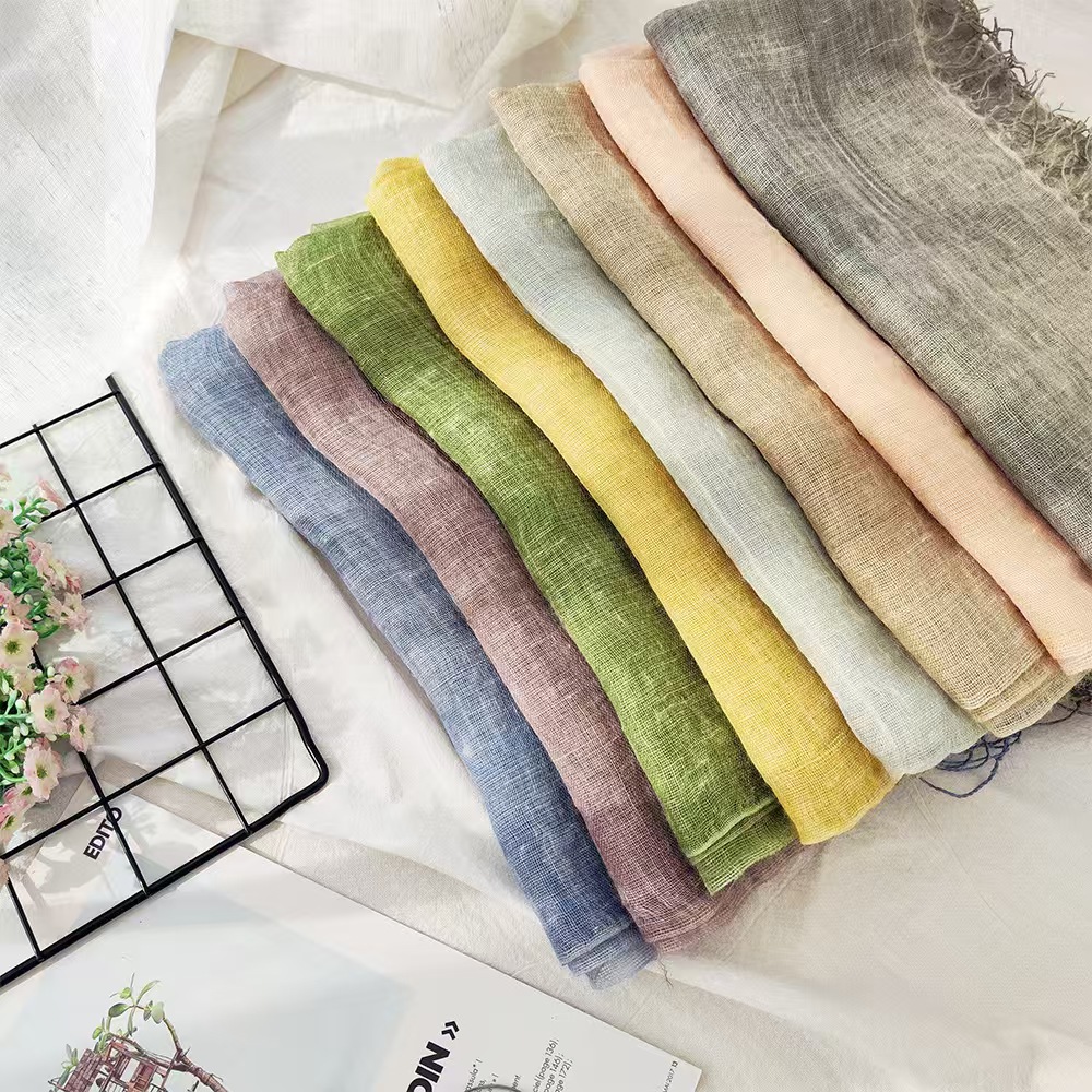 T580 linen scarf female summer solid color cotton and linen scarf literary dirty dyed thin shawl silk scarf