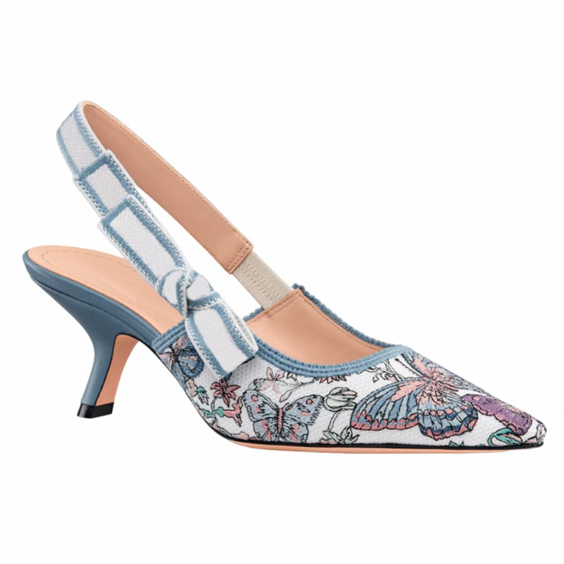 Famous new bow classic women's shoes Webbing letter embroidery fashion dew heel women's shoes pointed toe shallow mouth kitten heel party evening dress shoes Size 34-42